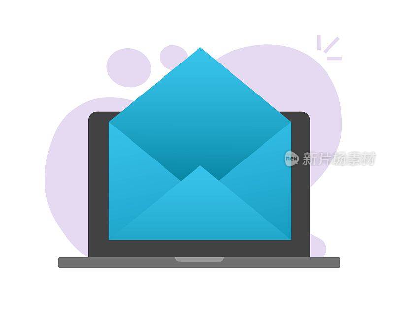 Email mail envelope empty blank on laptop computer pc vector icon flat cartoon illustration isolated